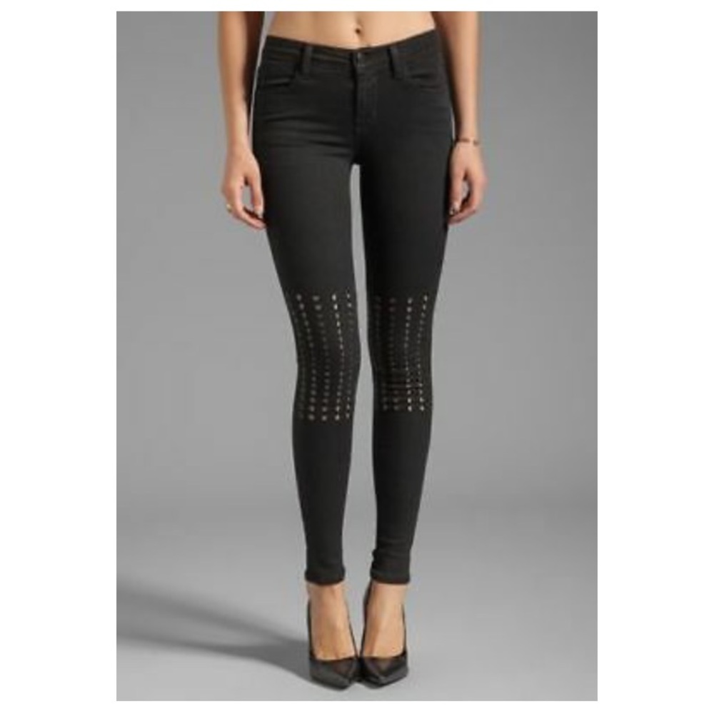 J Brand Ingrid Mid Rise Grommet Knee Black Jeans